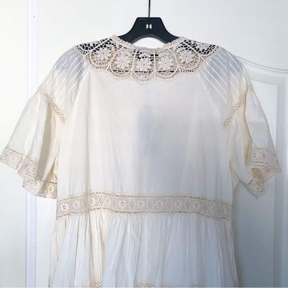 Hunter Bell Dress Newton Lace Pintucked Buttoned Tiered Mini Cream M NWT - Picture 7 of 9
